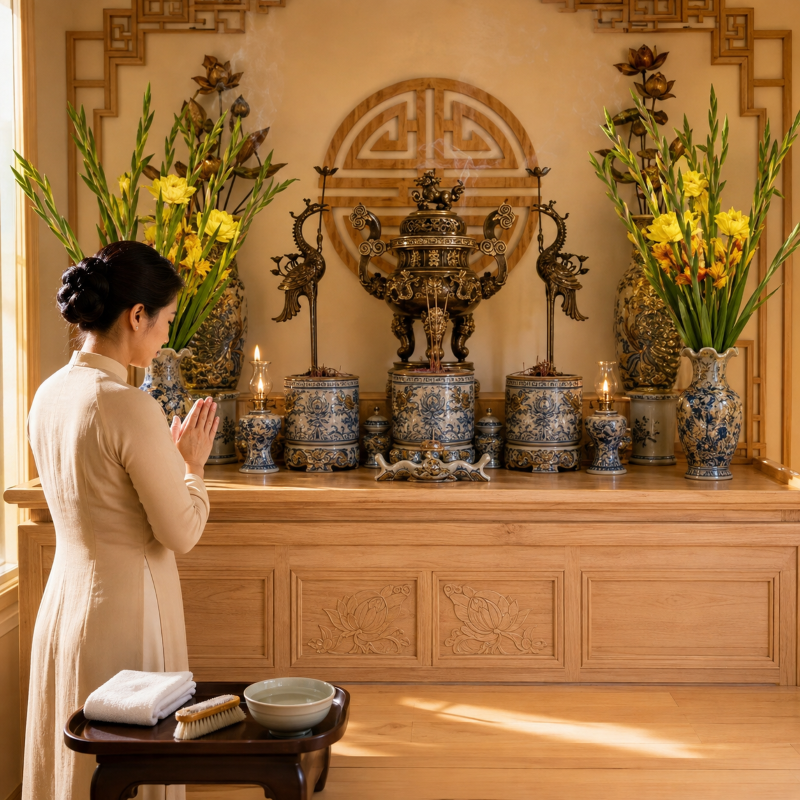 Mộc Thủy Bao Sái Bàn Thờ Thanh Tịnh