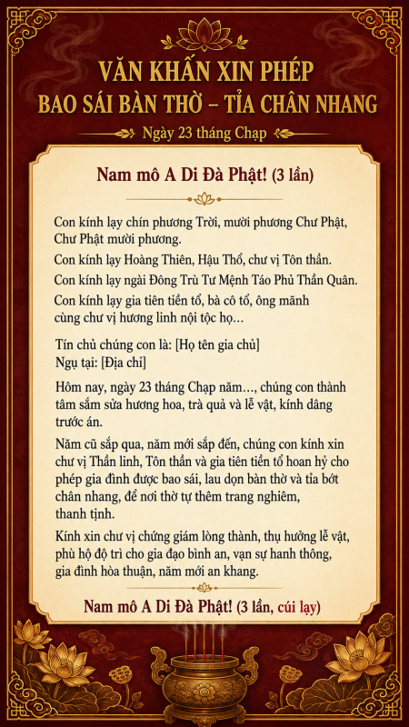 Mẫu Văn Khấn Bao Sái Bàn Thờ